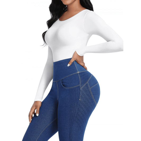 HolyShape Round Neckline Long-Sleeved Seamless Shapewear Bodysuit
