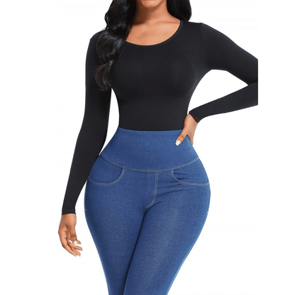 HolyShape Round Neckline Long-Sleeved Seamless Shapewear Bodysuit