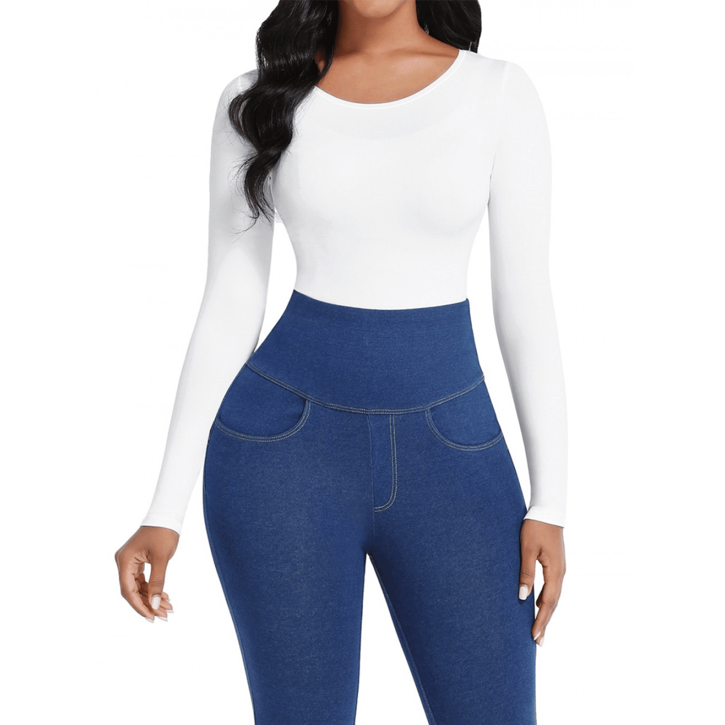 HolyShape Round Neckline Long-Sleeved Seamless Shapewear Bodysuit