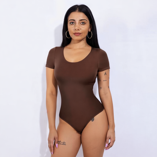 Short-Sleeved Seamless Shapewear Thong Bodysuit