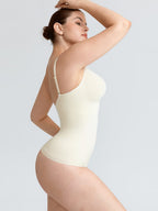 Seamless V Neck Ruched Bust Tummy Control Thong Shaping Bodysuit