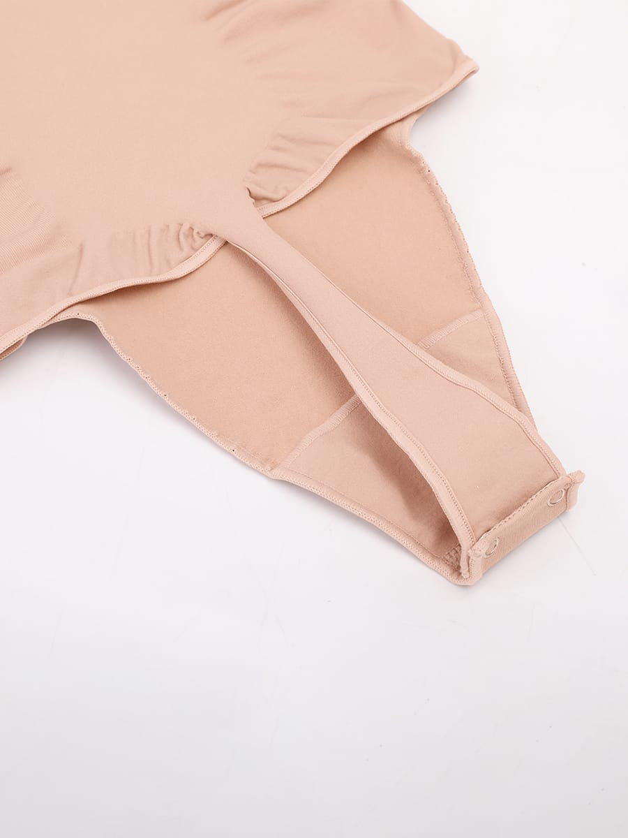 Seamless V Neck Ruched Bust Tummy Control Thong Shaping Bodysuit