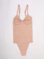 Seamless V Neck Ruched Bust Tummy Control Thong Shaping Bodysuit