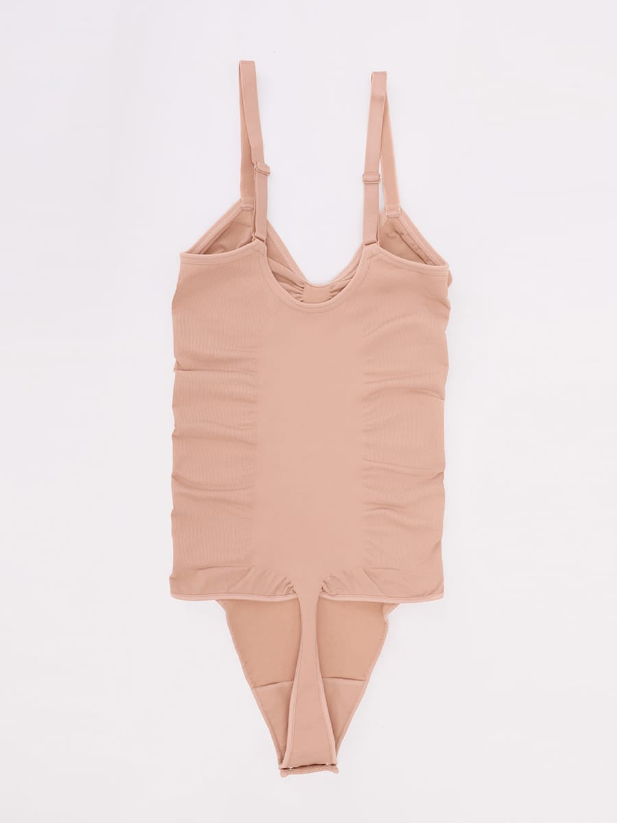 Seamless V Neck Ruched Bust Tummy Control Thong Shaping Bodysuit