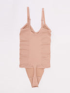Seamless V Neck Ruched Bust Tummy Control Thong Shaping Bodysuit