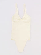 Seamless V Neck Ruched Bust Tummy Control Thong Shaping Bodysuit