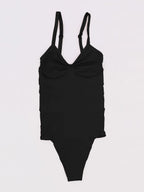Seamless V Neck Ruched Bust Tummy Control Thong Shaping Bodysuit