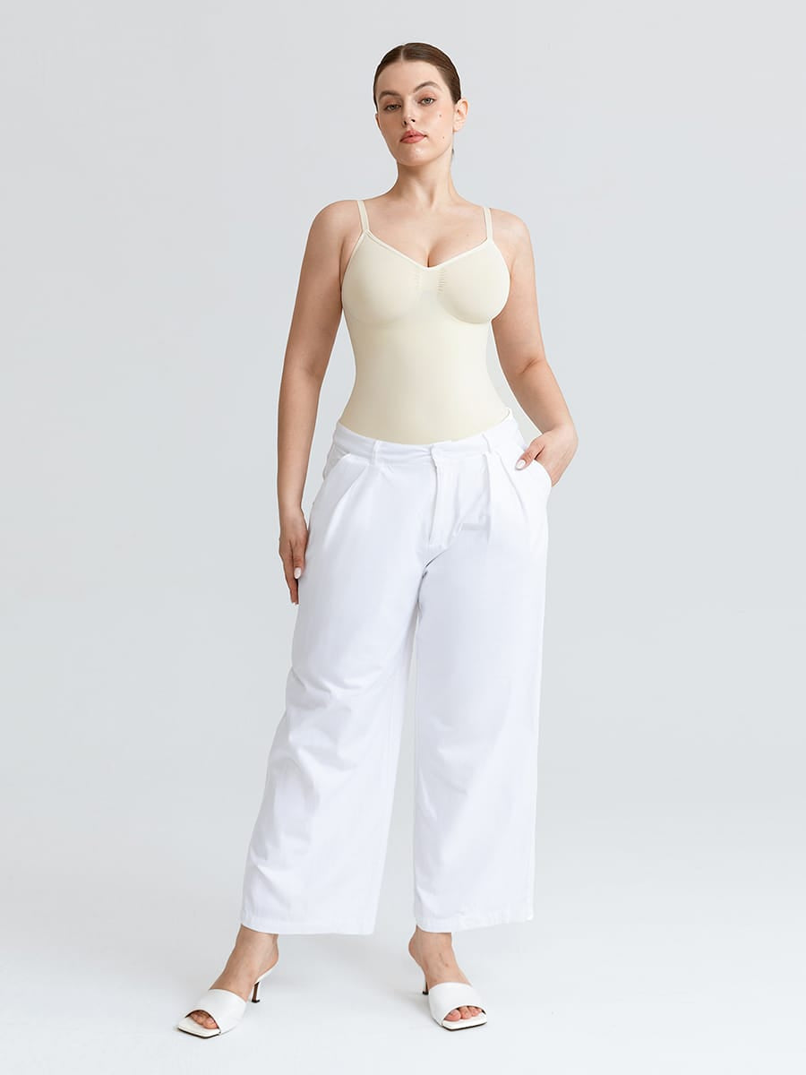 Seamless V Neck Ruched Bust Tummy Control Thong Shaping Bodysuit