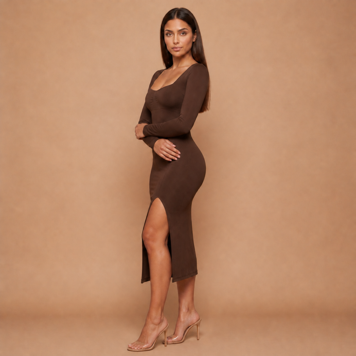 HolyShape DiamondSculpt Dress in Dark Brown, side