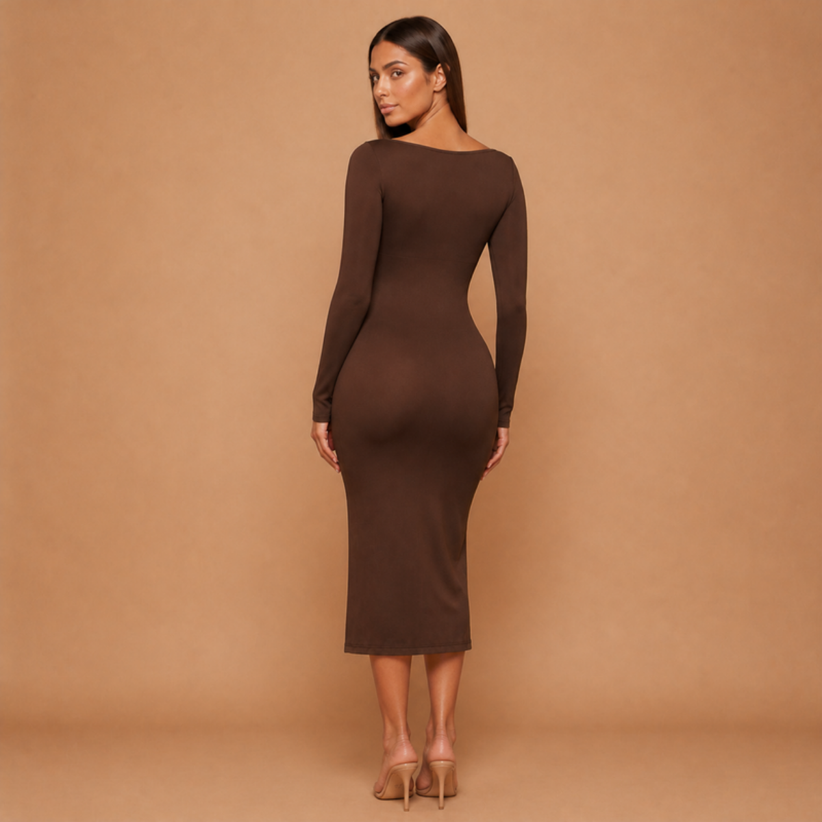 HolyShape DiamondSculpt Dress in Dark Brown, back