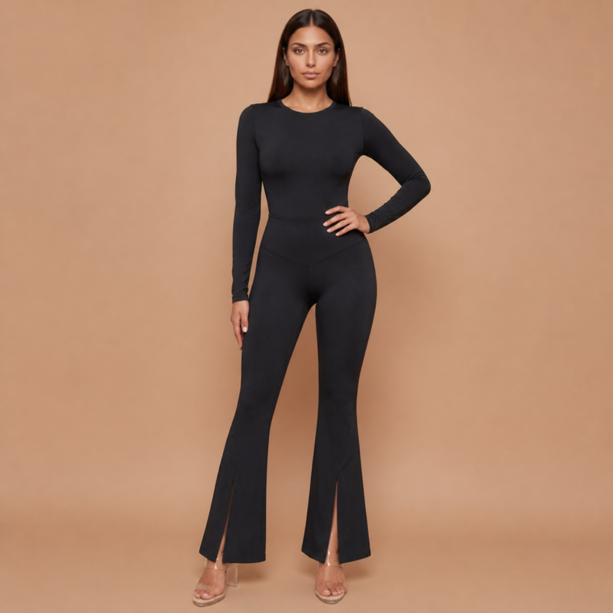 HolyShape FlareSculpt Legging in Black, three-quarter view