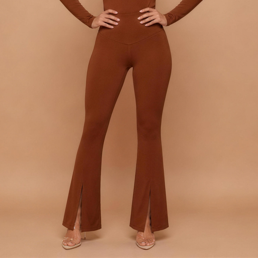 HolyShape FlareSculpt Legging in Caramel Brown, front