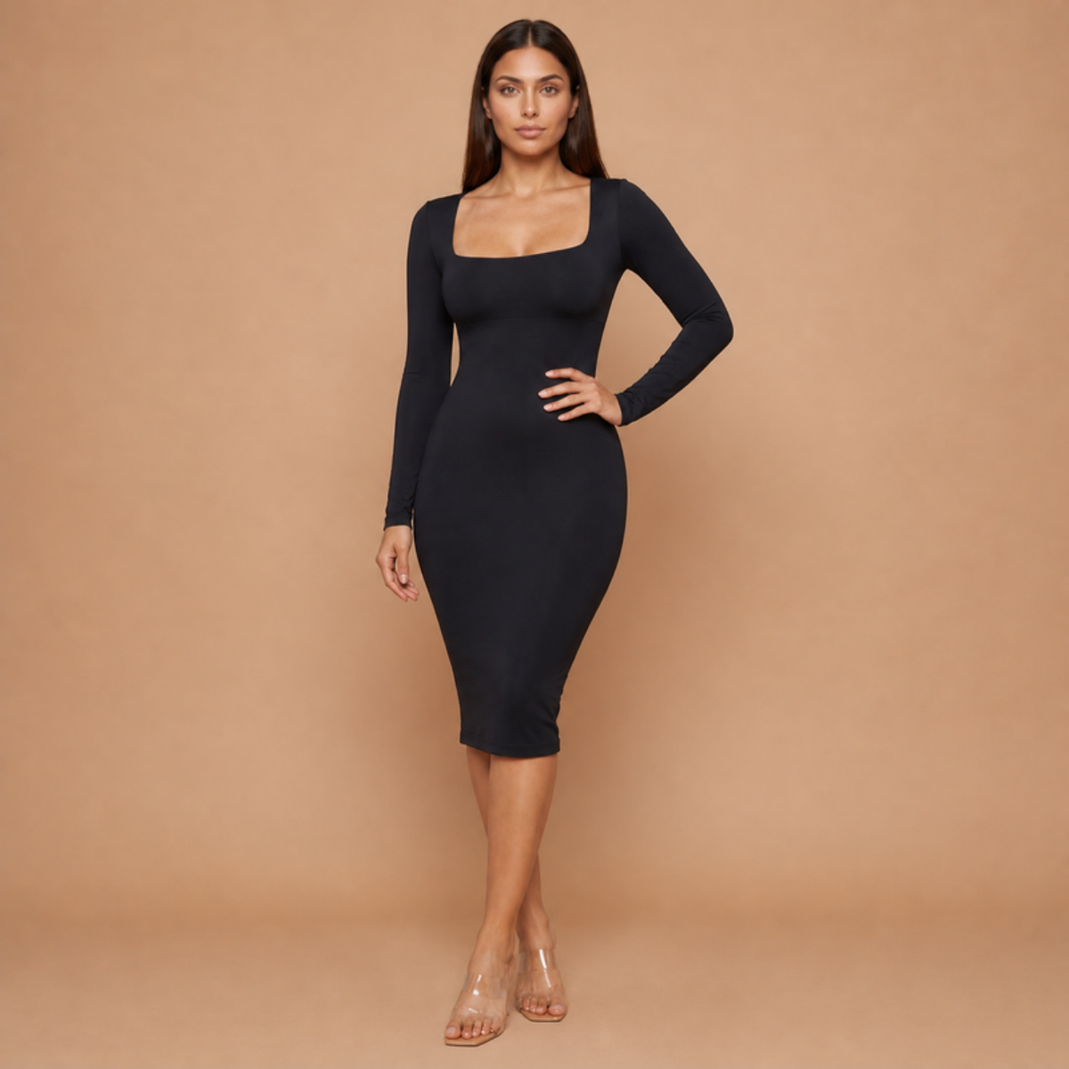 HolyShape PureSculpt Dress in Black, three-quarter view