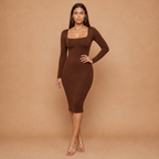 HolyShape PureSculpt Dress in Dark Brown, three-quarter view